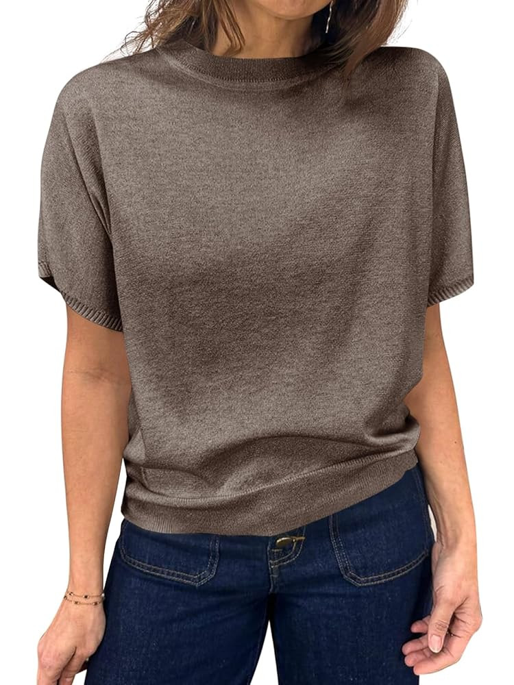 Saodimallsu Womens Short Sleeve Sweater Casual Basic Crew Neck Loose Knit Pullover Tops Summer Li... | Amazon (US)