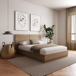 Milano Brown Oak Frame Full Size Platform Bed with Headboard | The Home Depot