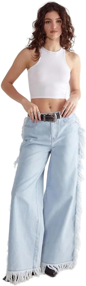 Nasty Gal Women's Frayed Edge Denim Jean | Amazon (US)