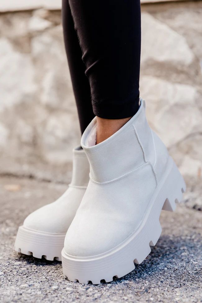 Kate Off White Suede Lug Ankle Bootie SALE | Pink Lily