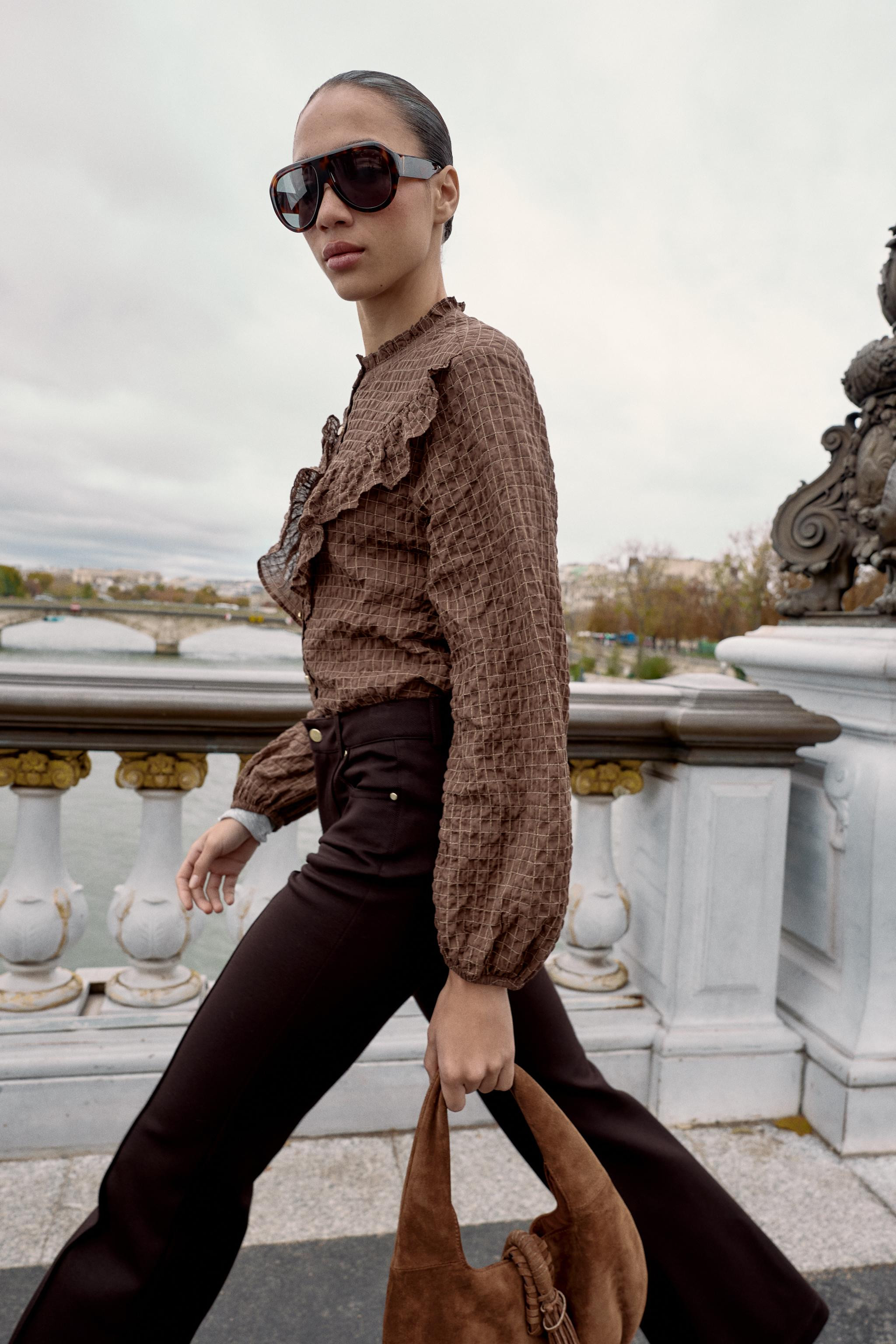 PLAID RUFFLED BLOUSE | Zara US