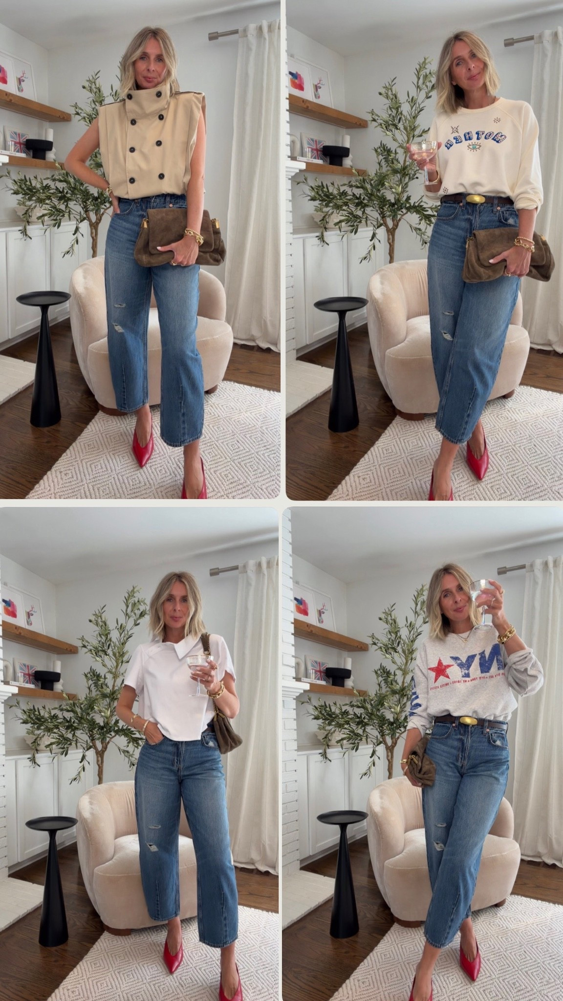 effortless, casual cool date night looks. same heels, jeans + bag…just switching out the tops. look, with the right jeans, heels + accessories you can TOTALLY wear a casual top or even a sweatshirt and still rock date night or drinks with the girls. 🍸 

FUNNEL NECK - small (xs would fit me a little better)
EVIL EYE SWEATER - medium
WHITE COLLARED TEE - small
NYC SWEATSHIRT - small
JEANS - size 4

✨✨✨✨✨✨✨✨✨✨

date night looks. date night outfit. fall outfit. fall style. style over 40. style over 50. jeans and a top. red heels. fall heels.

#LTKgrwm #LTKootd #LTKOver40