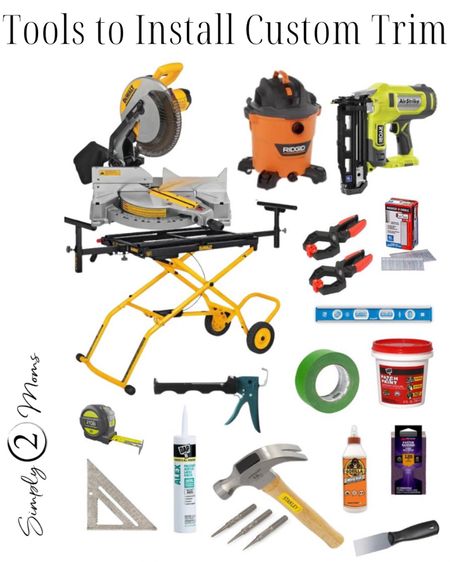 All the tools you need to install picture frame moulding, custom door headers, chair railing, and crown molding. The best compound miter saw and miter saw rolling stand. Connect the saw to a shop vac to reduce sawdust. The best cordless nail gun without an air compressor. Caulk gun and ratcheting clamps. You’ll love all the DIY projects you can complete with these tools!

#LTKhome