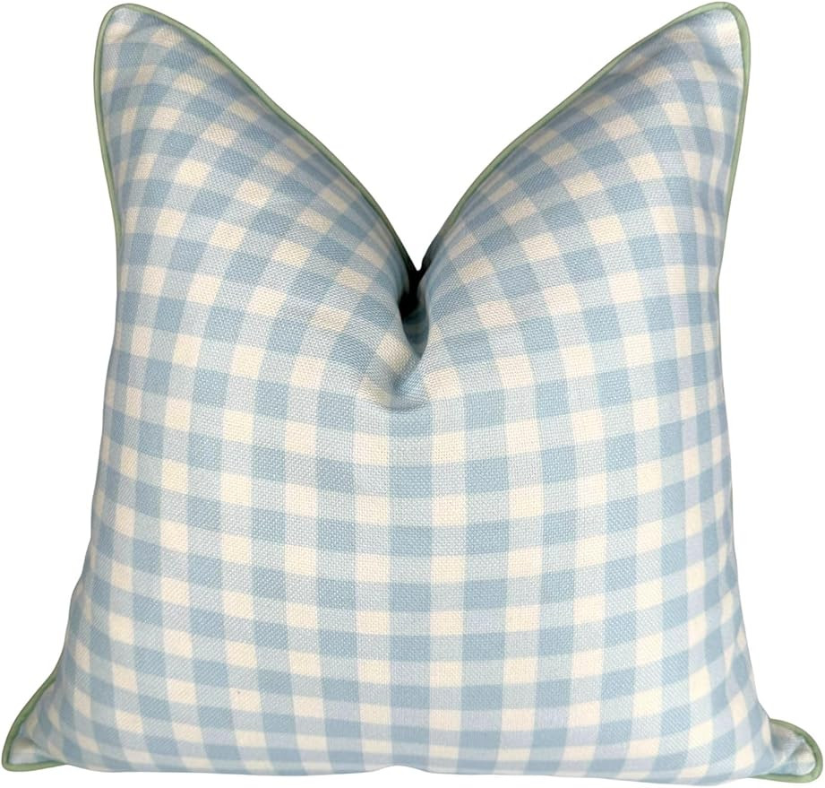 “The Charlie” Decorative Pillow Cover – Blue and White Accent Pillow Cover with Gingham-Ins... | Amazon (US)