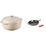 Lodge EC6D07 Enameled Dutch Oven, 6 Quart, Sandalwood & Cast Iron Skillet with Red Silicone Hot Hand | Amazon (US)
