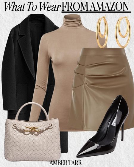 Fall and winter neutral chic outfit with a faux leather skirt, pumps, chic handbag and trench coat. 

#LTKfindsunder100 #LTKfindsunder50 #LTKover40