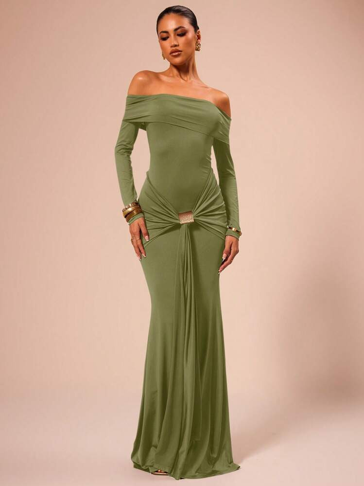 MUSERA Off Shoulder Long Sleeve Wrap Maxi Dress Vacation Spring Summer Wedding Guest | SHEIN