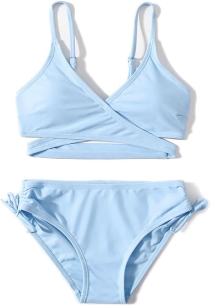 MIENOE Teen Girls' Swimsuits Two-Piece V-Neck Bikini Adjustable Shoulder Straps Swimsuit Kids Bik... | Amazon (US)