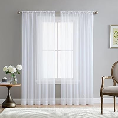 HLC.ME White Sheer Voile Extra Long Window Treatment Rod Pocket Curtain Panels for Bedroom and Li... | Amazon (US)