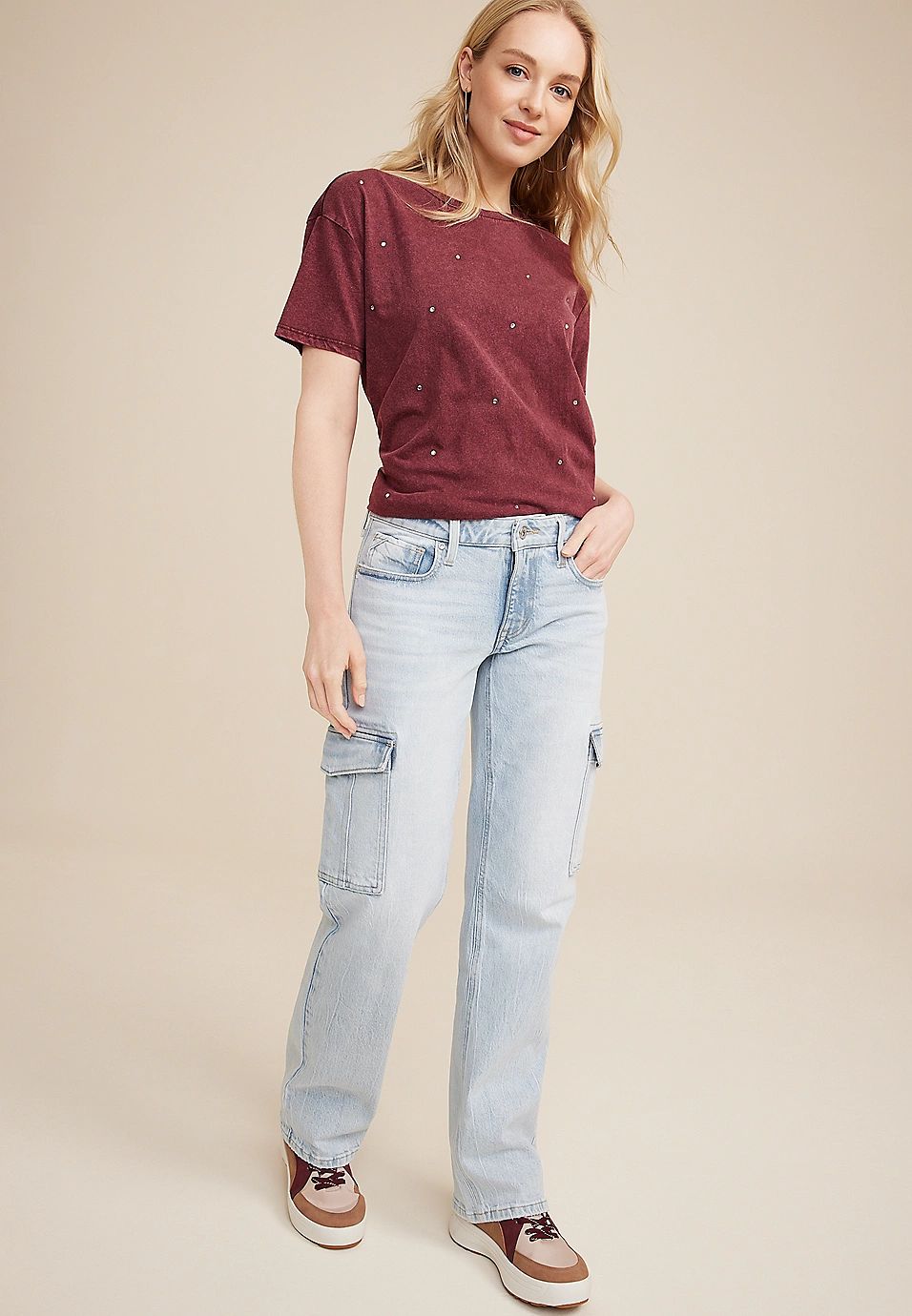 edgely™ Mid Rise Relaxed Boyfriend Straight Cargo Jean | Maurices