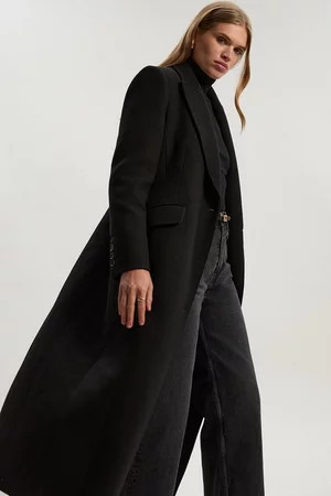 Wool Blend Tailored Fitted Maxi Coat | Karen Millen UK + IE + DE + NL