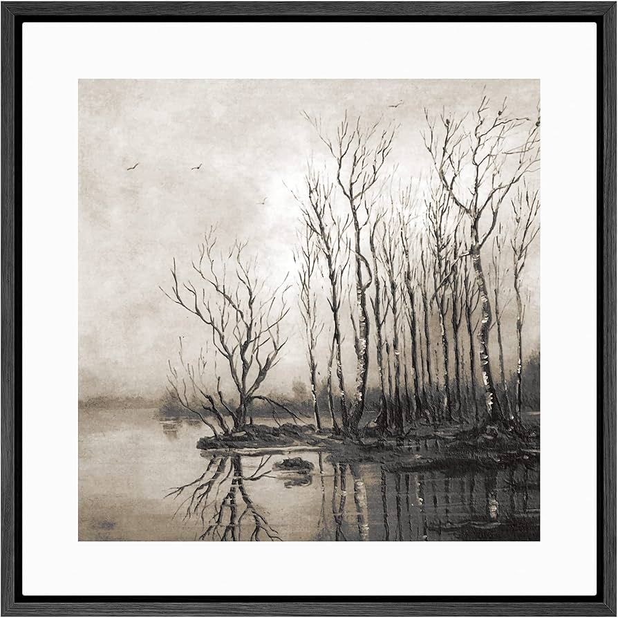 SIGNWIN Framed Canvas Print Wall Art Storm Cloud Winter Tree Lake Reflection Nature Wilderness Il... | Amazon (US)