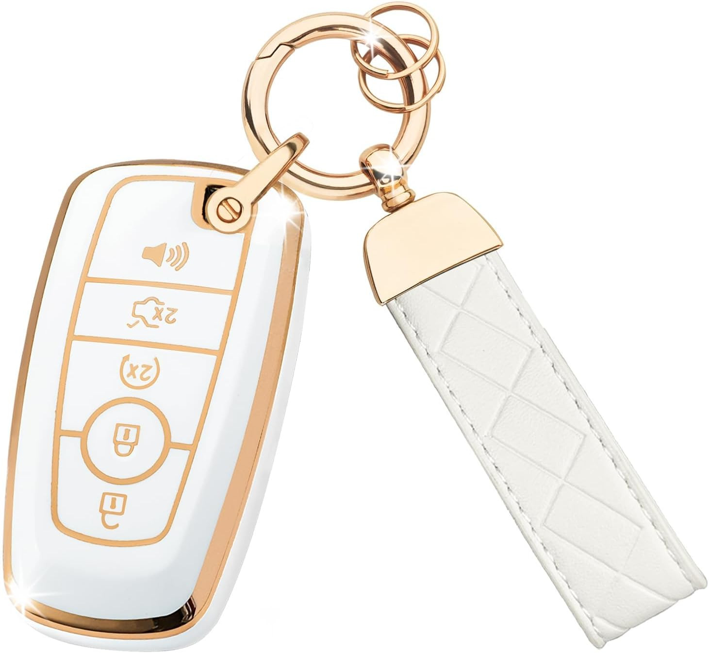 OLLEN Key Fob Cover with Leather Keychain, Fit for Ford Fusion Escape Expedition Explorer Edge Ma... | Amazon (US)