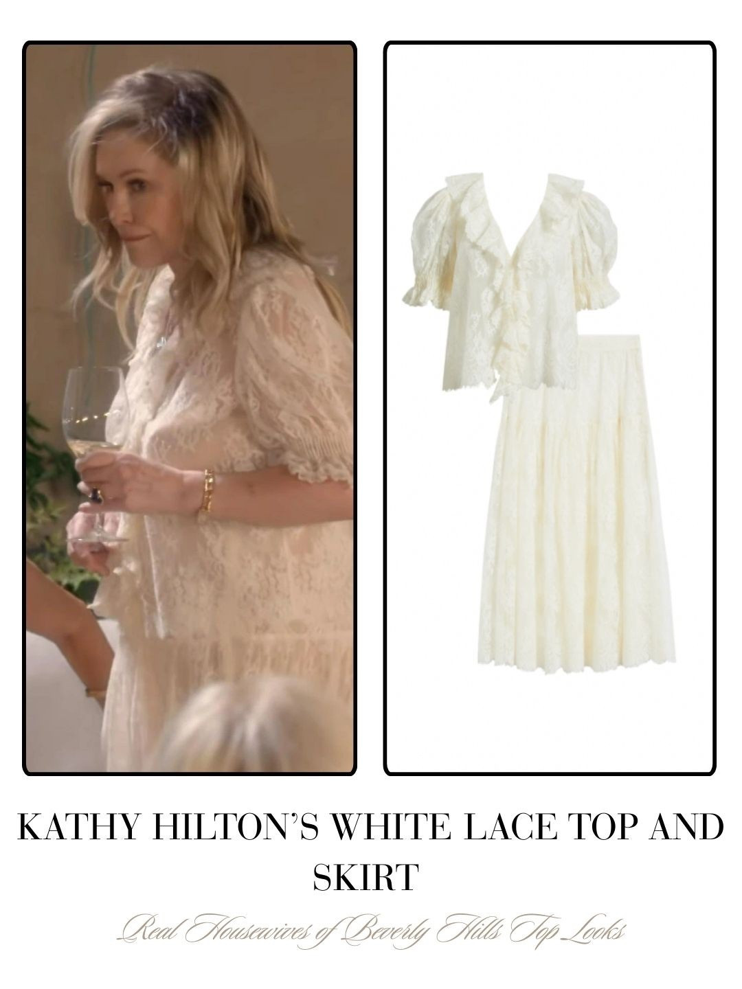 Kathy Hilton’s White Lace Top and Skirt