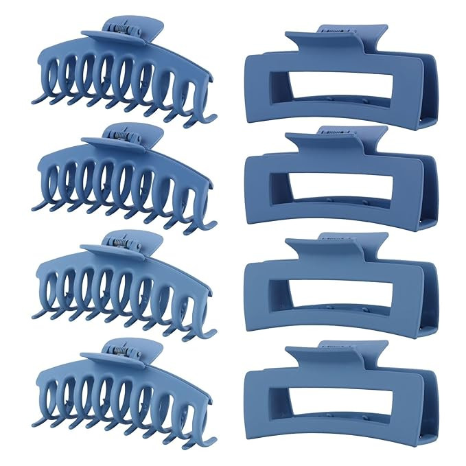 Blue Hair Clips for Women - 8 Pack 4.3 Inch Large Hair Claw Clips for Women Thin Thick Curly Hair... | Amazon (US)