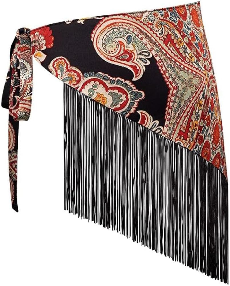Women Boho Tassel Hip Scarf Floral Print Fashion Y2k Dance Wear Accessories Belt | Amazon (US)