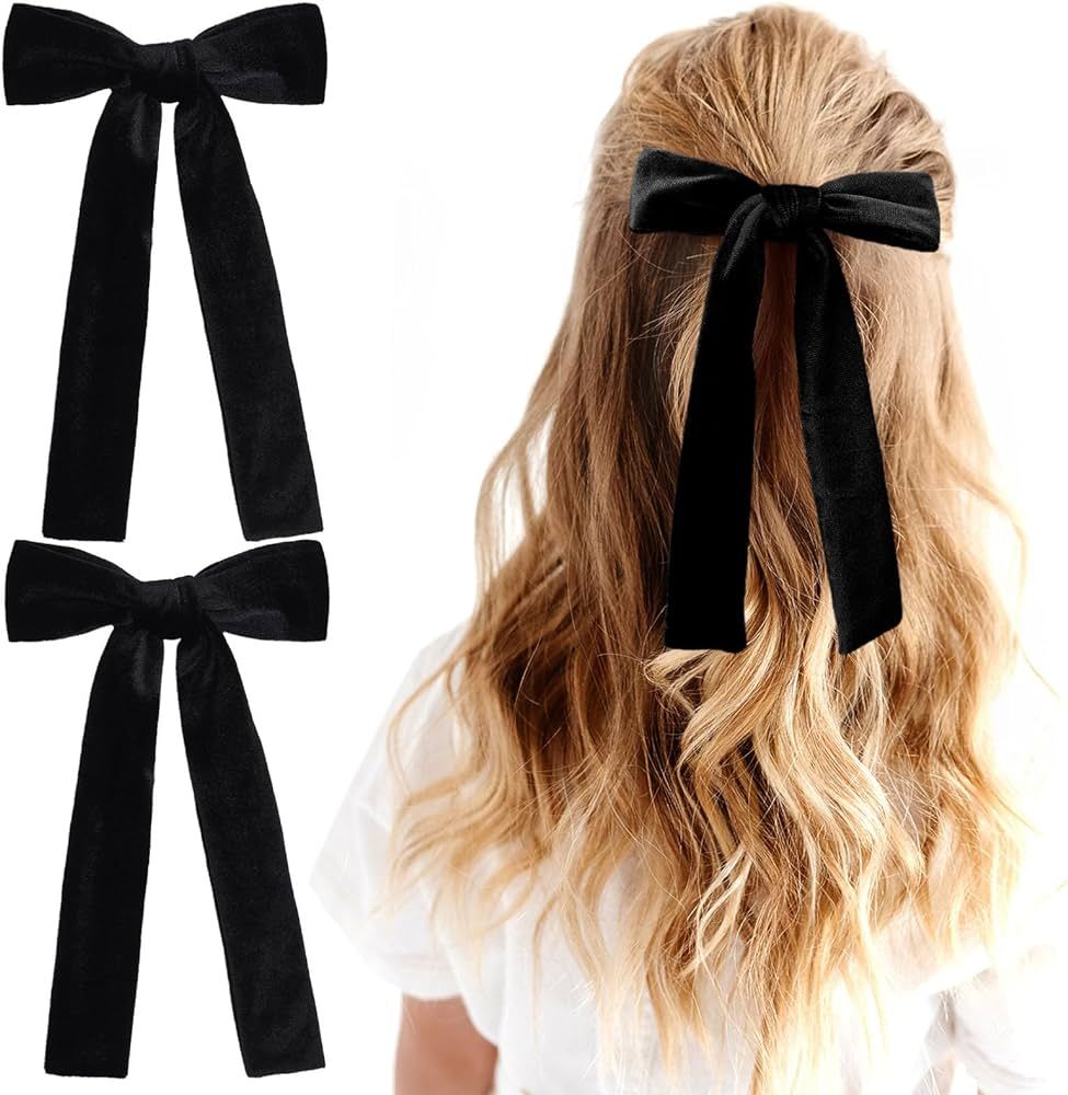2Pcs Long Velvet Hair Bows for Girls Hair Clip Velvet Black Hair Bow Ribbon Hair Accessories for ... | Amazon (US)