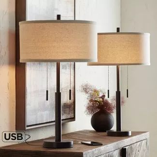 Franklin Iron Works Industrial Table Lamps Set of 2 with Hotel Style USB Charging Port Rich Bronz... | Target