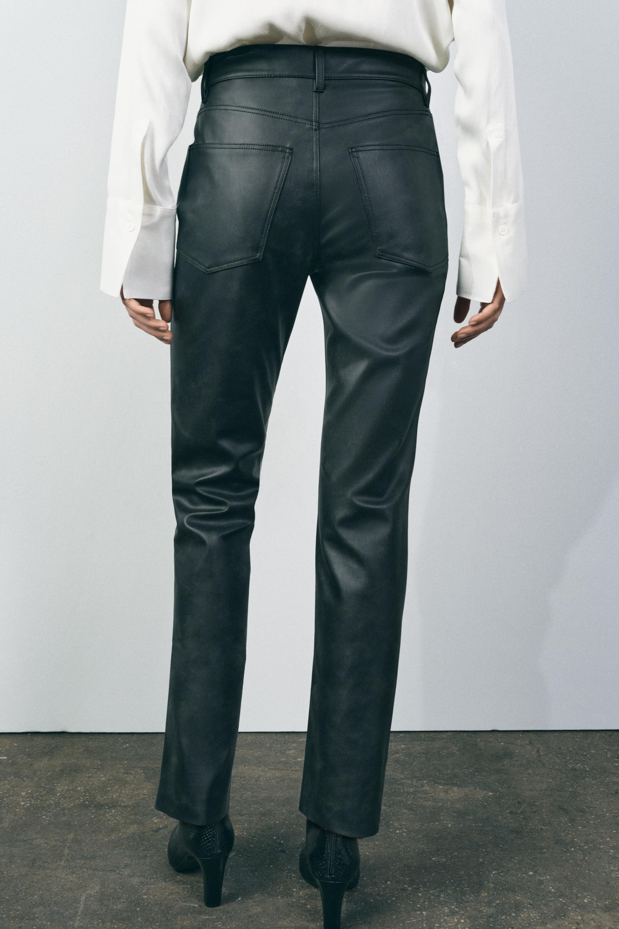 ZW COLLECTION FAUX LEATHER HIGH-WAISTED BOOTCUT CROPPED PANTS | Zara US
