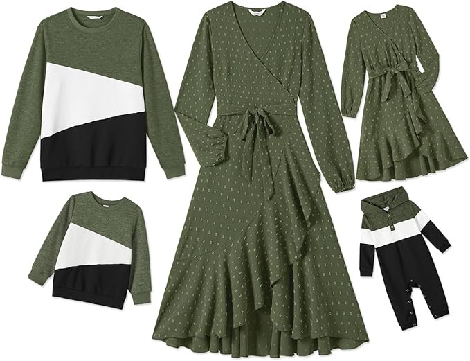 PATPAT Family Matching Outfits Mommy and Me Floral Dress Matching Long Sleeve Colorblock Sweatshi... | Amazon (US)