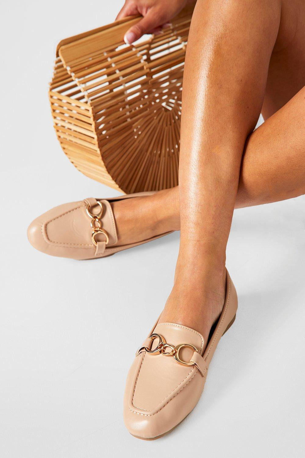 Womens Metal Trim Loafers - Beige - 7 | Boohoo.com (US & CA)