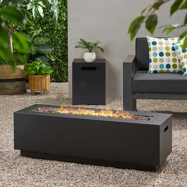Wellington Outdoor Rectangular Iron Fire Pit with Lava Rocks by Christopher Knight Home | Bed Bath & Beyond