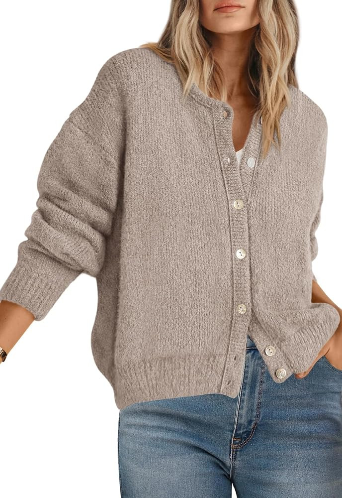 PRETTYGARDEN Long Sleeve Crewneck Button Down Womens Sweaters Fall Clothes | Amazon (US)