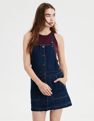 AE Button Front Denim Dress Overall | American Eagle Outfitters (US & CA)