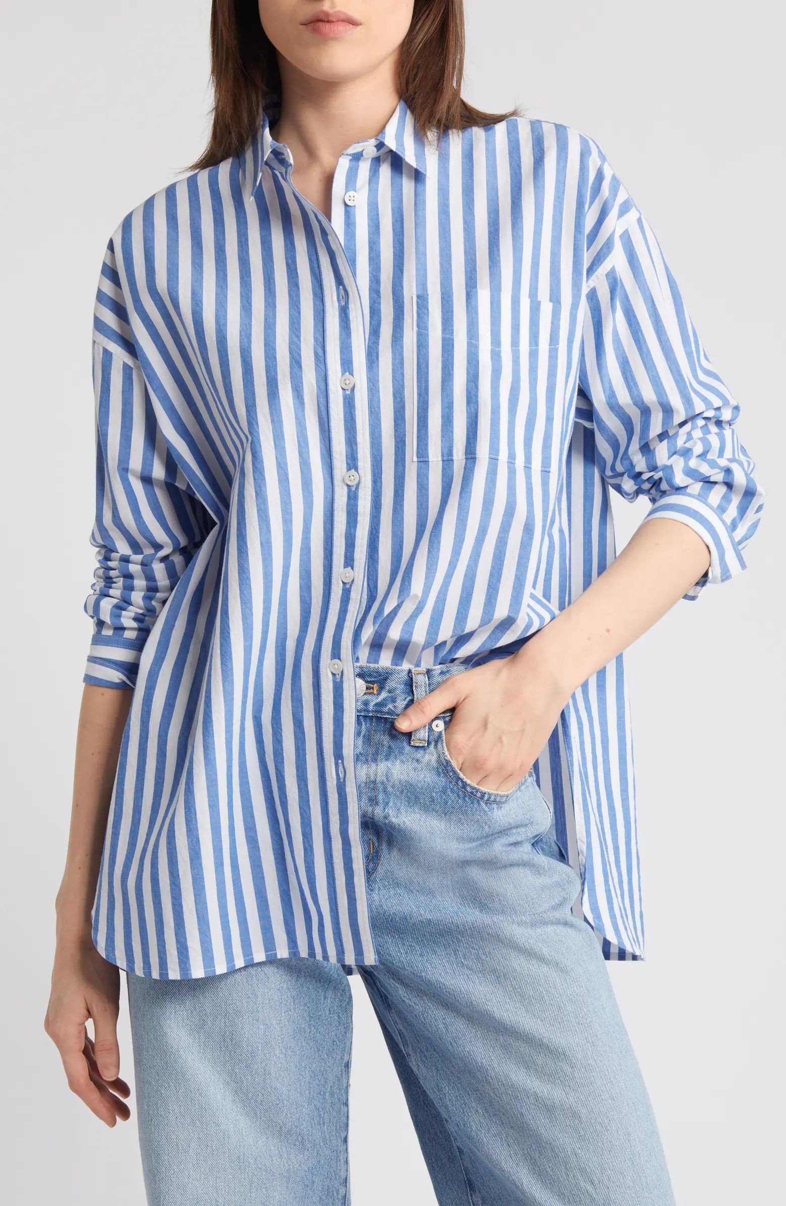 Madewell The Signature Poplin Springy Stripe Oversize Button-Up Shirt | Nordstrom | Nordstrom