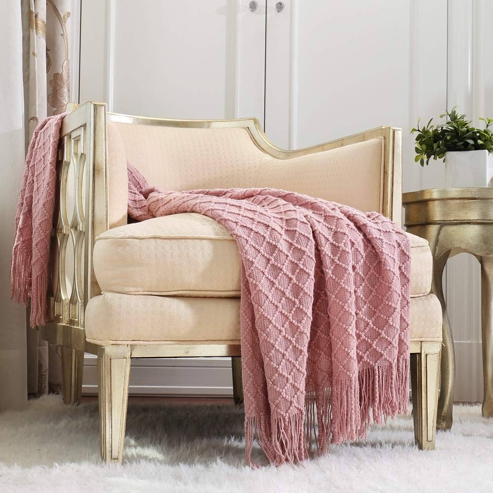 Amazon.com: CREVENT Light Blush Pink Knit Throw Blanket for Couch Sofa Chair - Soft and Decorativ... | Amazon (US)