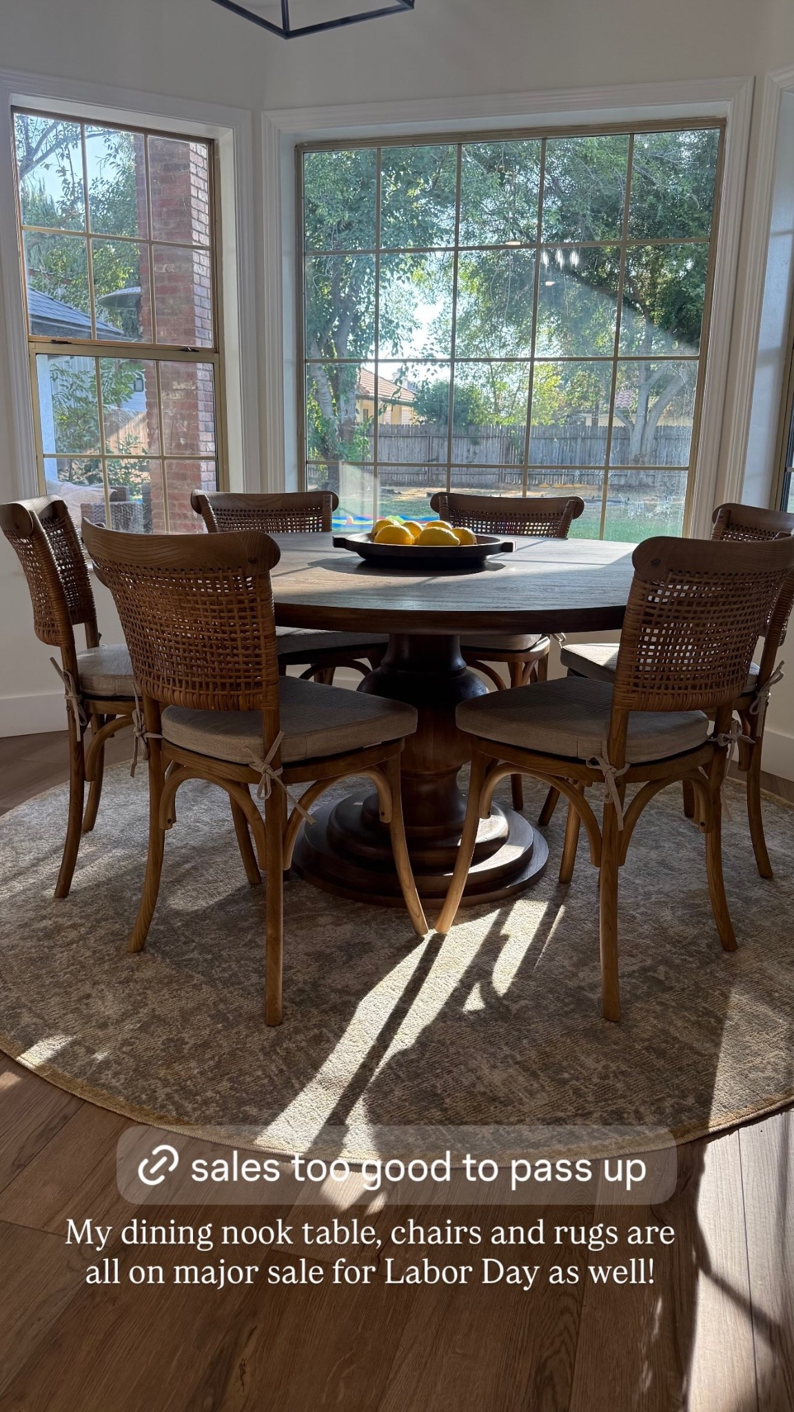 My dining nook table, chairs and rugs are all on major sale for Labor Day as well!