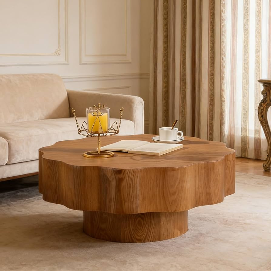 Modern Petal Shaped Coffee Table, 31.5" Modern Wooden Coffee Table with Stylish Wood Grain Textur... | Amazon (US)