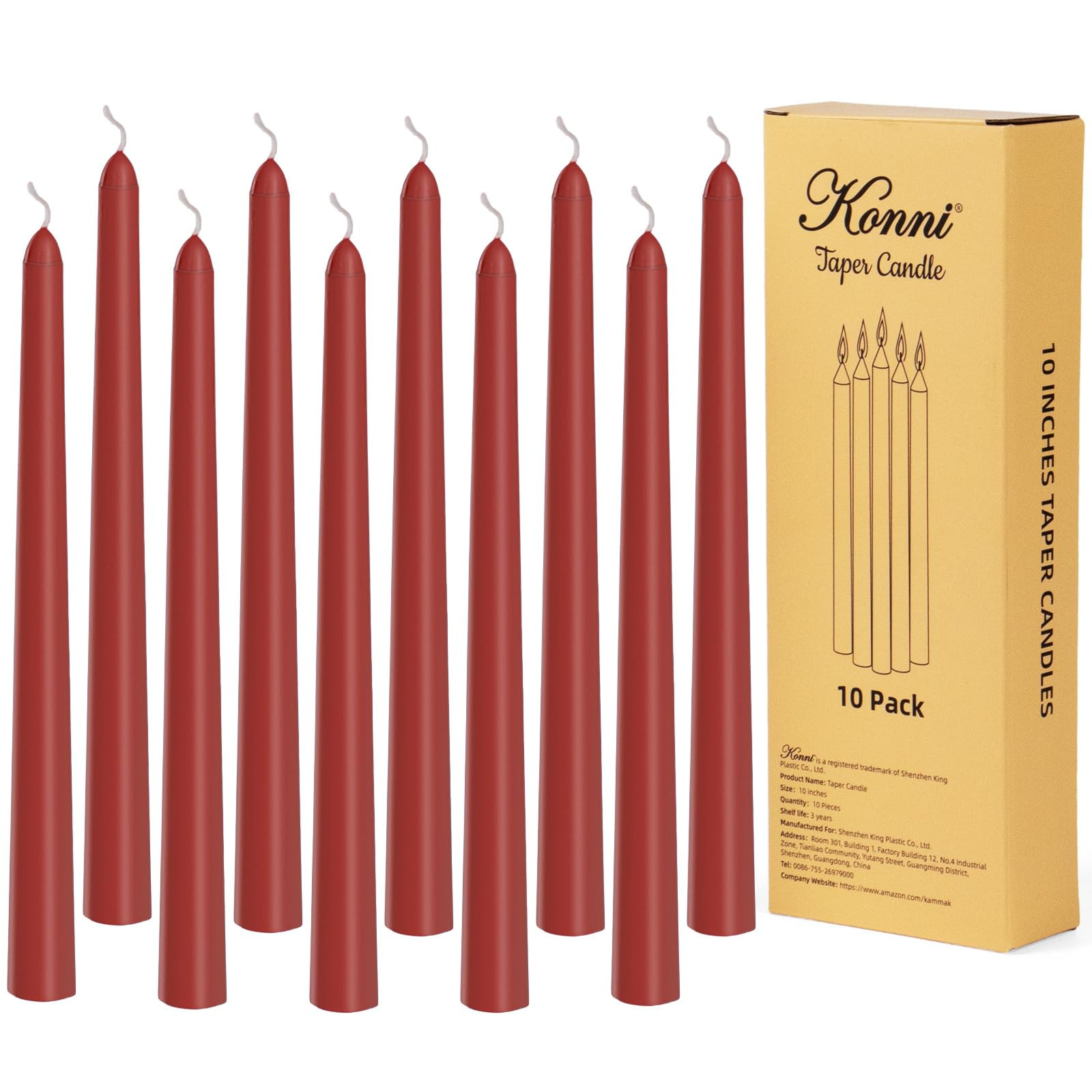 KONNI 0.87×10 Inch Dark Red Taper Candles, Unscented and Smokeless Tall Candlesticks, 10 Pack Ta... | Amazon (US)