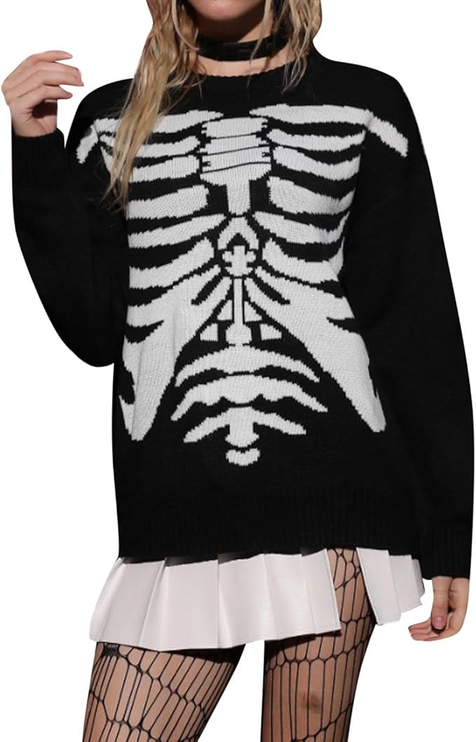 Featur Oversized Halloween Sweater for Women 2023 Trendy Crew Neck Long Sleeve Knit Pullover Wint... | Amazon (US)