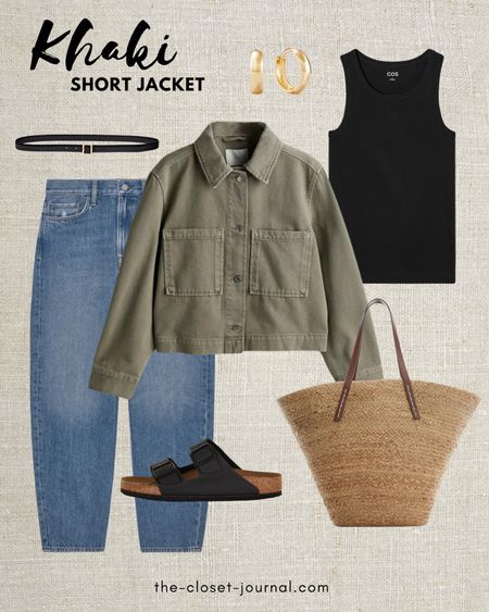 Outfit inspiration with jeans and a khaki twill jacket 