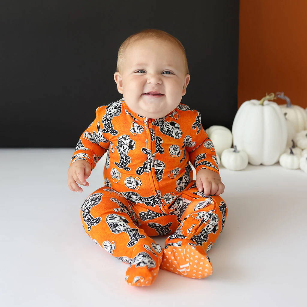 Orange One Piece Baby Footie Pajamas | Disney Mickey Halloween | Posh Peanut