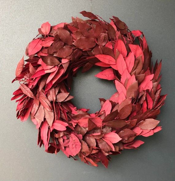 Red Leaf Wreath Holm Oak Summer Wreath Autumn Wreath Door - Etsy | Etsy (US)