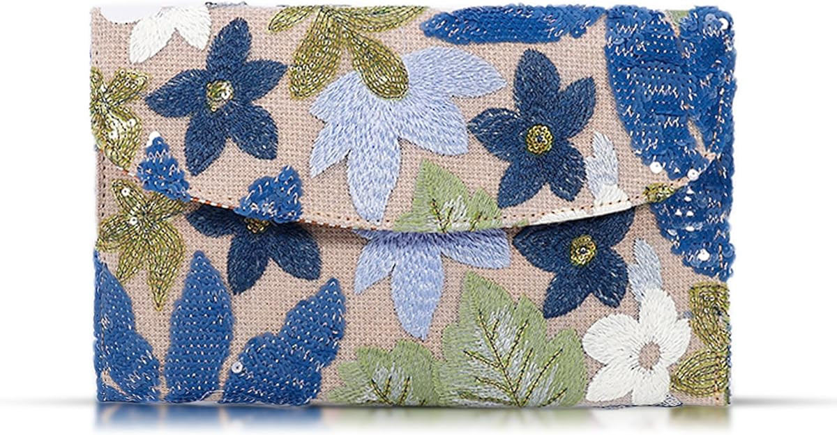 Envelope Package, Clutch Purses for Women, Sequin Embroidered Flowers Straw Bag, Bohemian Handmad... | Amazon (US)