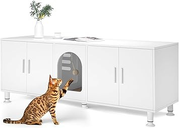 Amunbrek Double Litter Box Enclosure with Cat Scratch Mat & Motion Sensor Light, Modern Wooden Li... | Amazon (US)