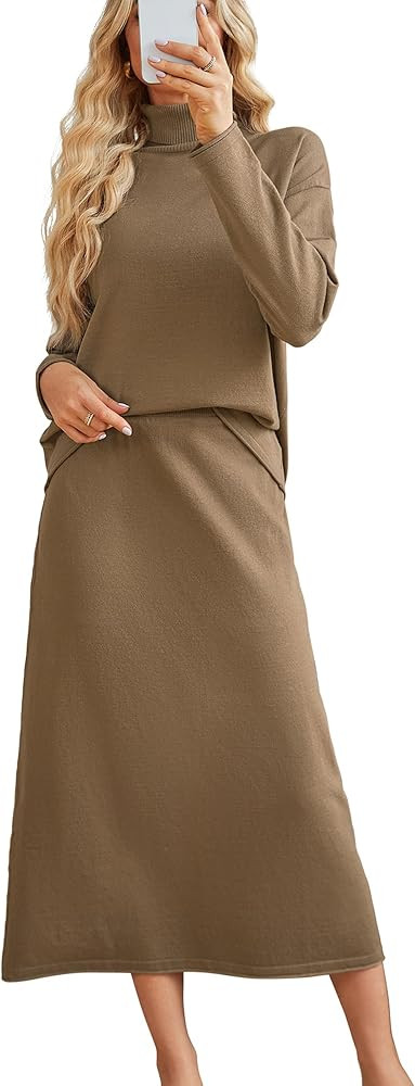 Arach&Cloz Womens 2 Piece Sweaters Sets Turtleneck Long Sleeve Tops Long Maxi Skirt Casual Fall F... | Amazon (US)