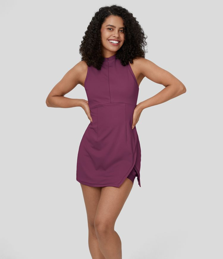 Sleeveless Zipper Split Side Pocket 2-Piece Mini Tennis Dress | HALARA