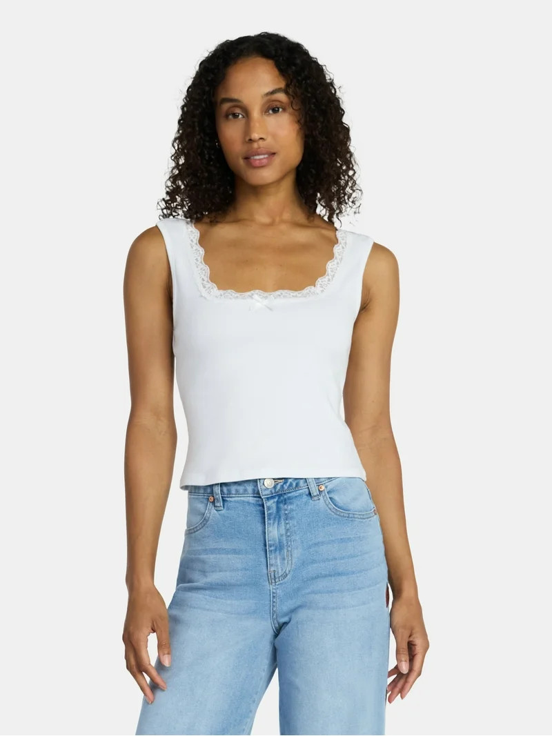Madden NYC Women’s Lace Trim Tank, Sizes XXS-XXL | Walmart (US)