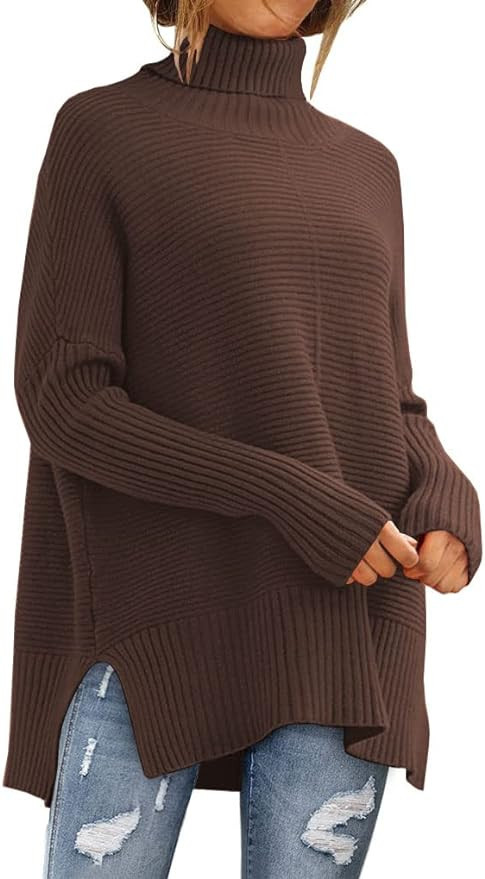 LILLUSORY Women's Oversized Turtleneck Sweaters 2023 Fall Batwing Sleeve Ribbed Tunic Sweater | Amazon (US)