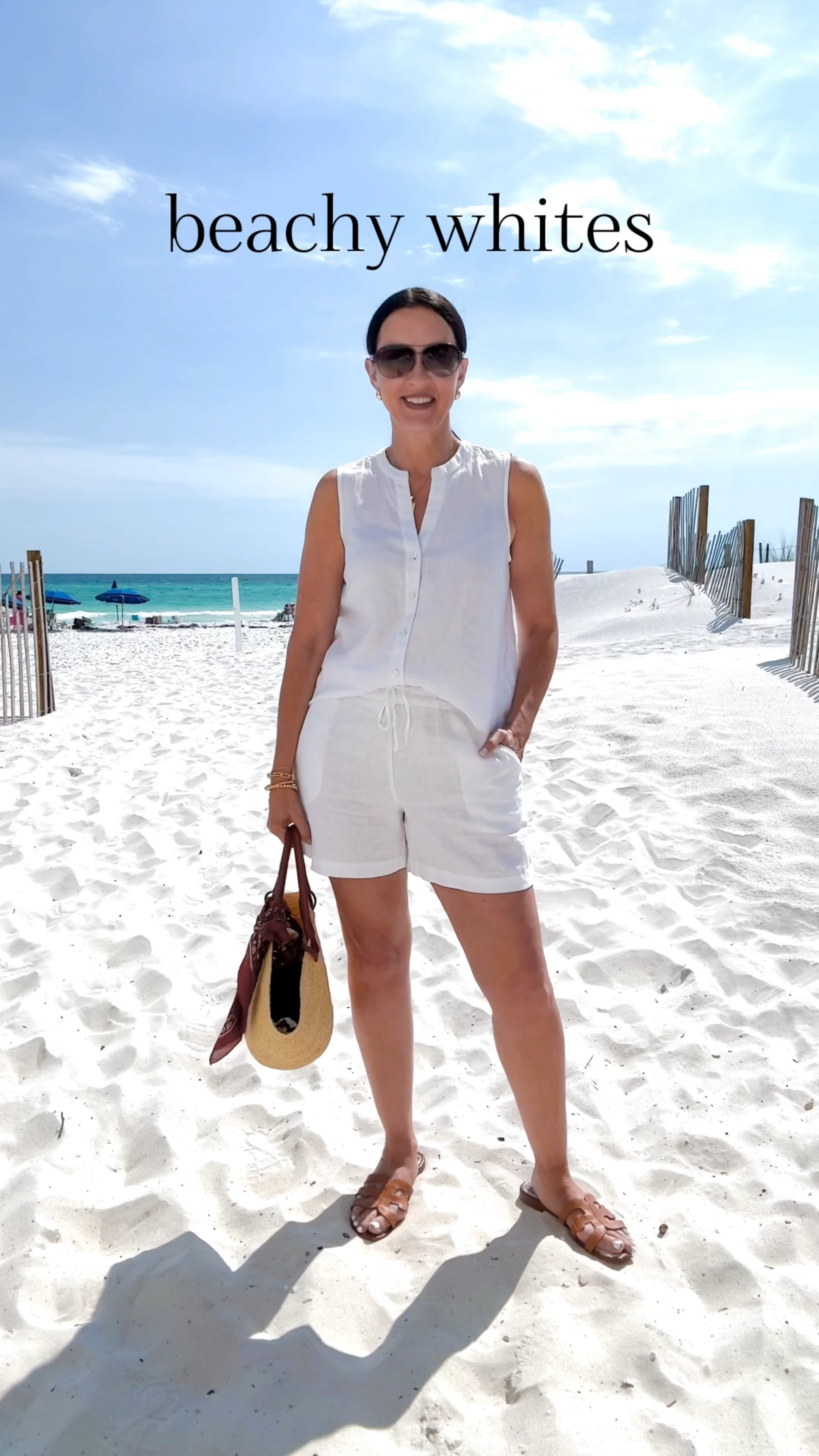 Beachy whites in linen.

Sizing:
Short-wearing medium
Shirt-wearing small

Beach outfit | linen shorts | linen shirt | Sam Edelman | vacation outfit | Sezane straw bag 

#LTKFindsUnder100 #LTKOver40 #LTKTravel