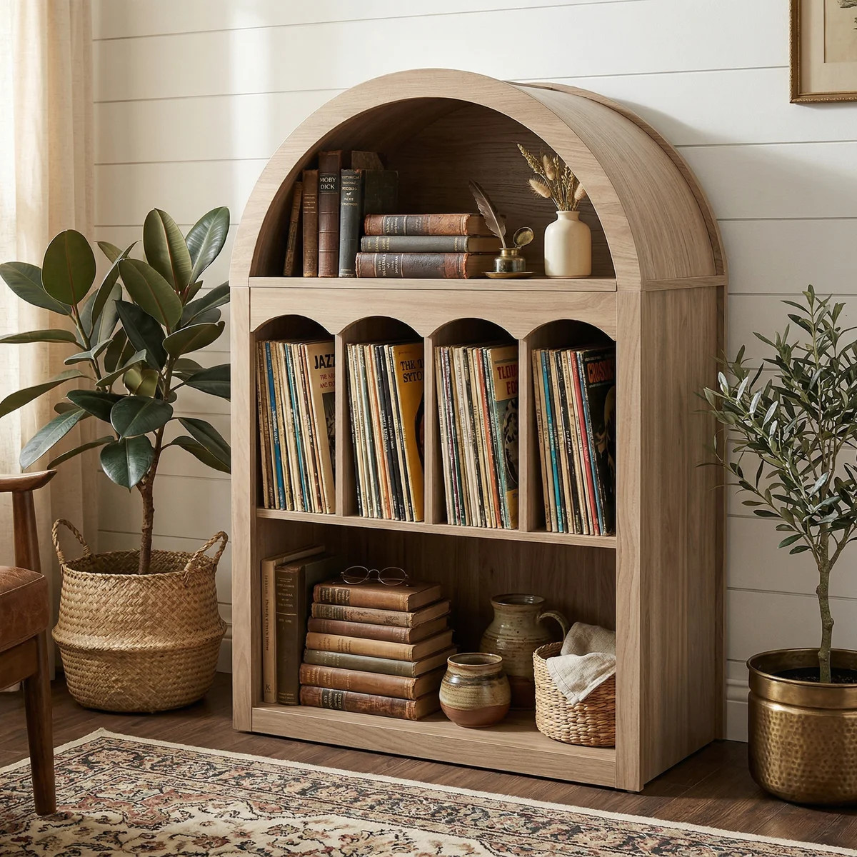 40" Small Arch Bookcase with Display Shelves  for Living Room, Bedroom Or Entryway | Wayfair North America