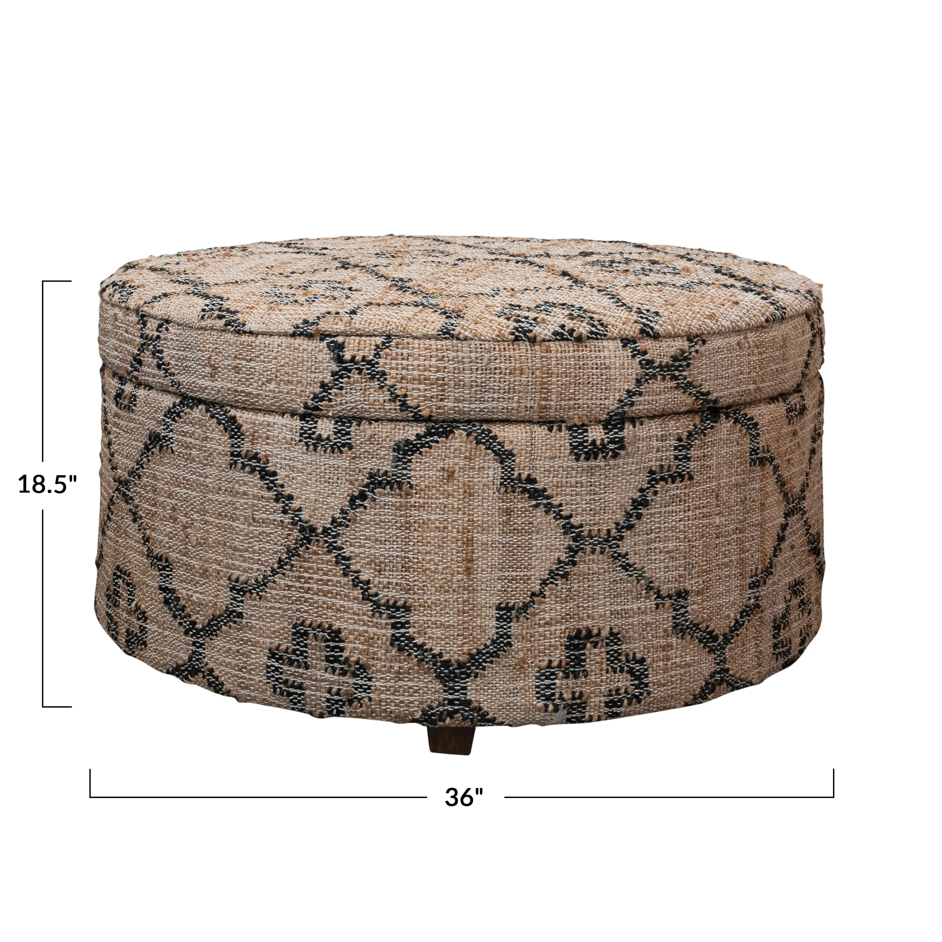Pierro Round Woven Jute Kilim Upholstered Storage Ottoman with 6 Pillows, Multicolor | Wayfair North America