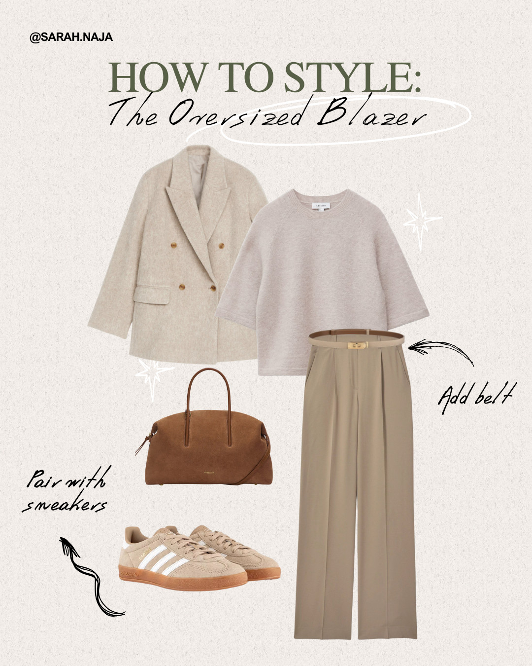 how to style an oversized blazer, 

Oversized blazer + trousers, a knit tee, and Adidas sneakers. Easy, comfy, still put together. 

 #LTKeurope #LTKmodest #LTKworkwear