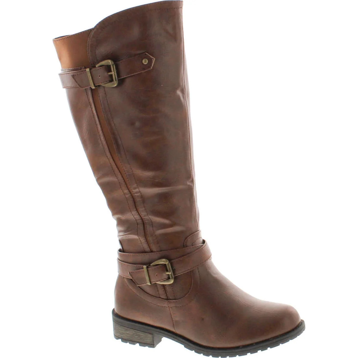 FOREVER MANGO-24 Women's Shaft Side Zipper Knee High Flat Riding Boots, Brown, 8 - Walmart.com | Walmart (US)