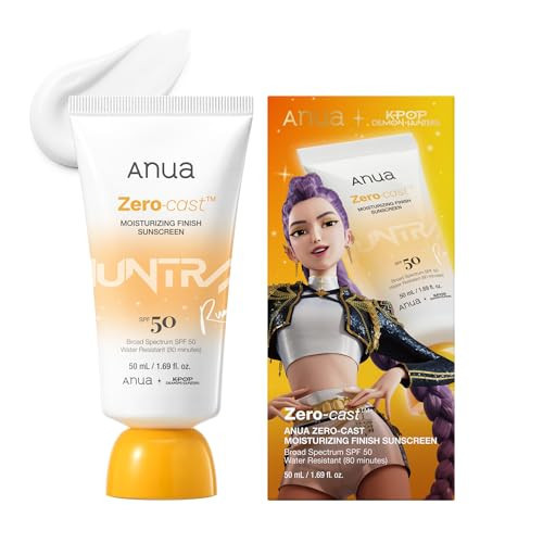 Anua, Zero-Cast Moisturizing Sunscreen SPF 50, Glow Natural Sunscreen for face, No White Cast, Hyaluronic Acid, Niacinamide, Oil-Free, KPop Demon Hunters, Korean Skincare, 1.69 fl oz | Amazon (US)