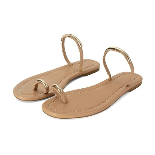 Amazon.com | SOVANYOU Womens Toe Ring Sandals Flat Strappy Sandals with Toe Loop Dressy Casual Be... | Amazon (US)